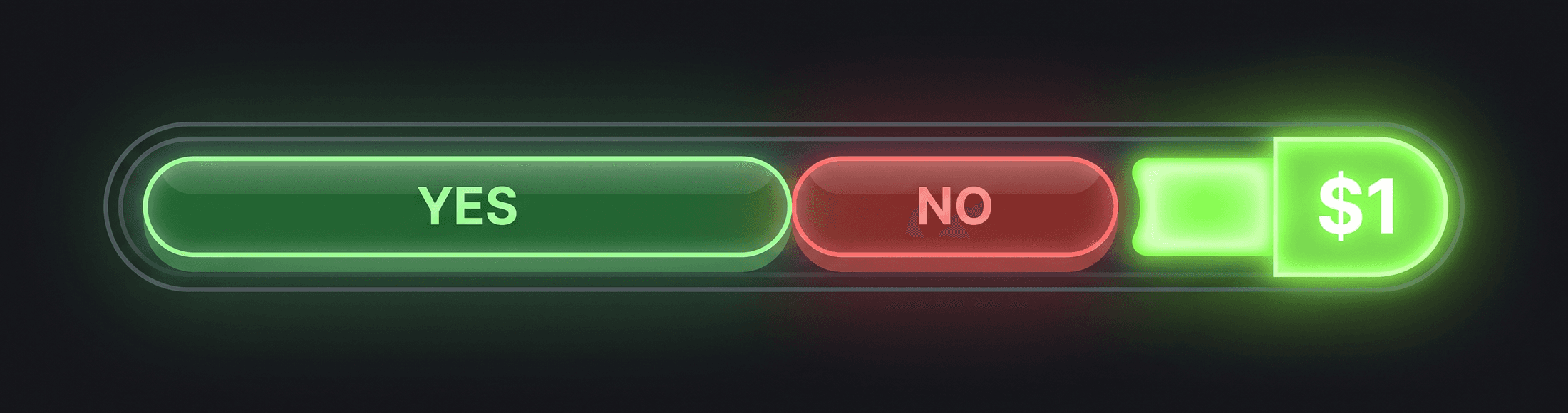 YES and NO prediction-market sides combining into a one dollar payout